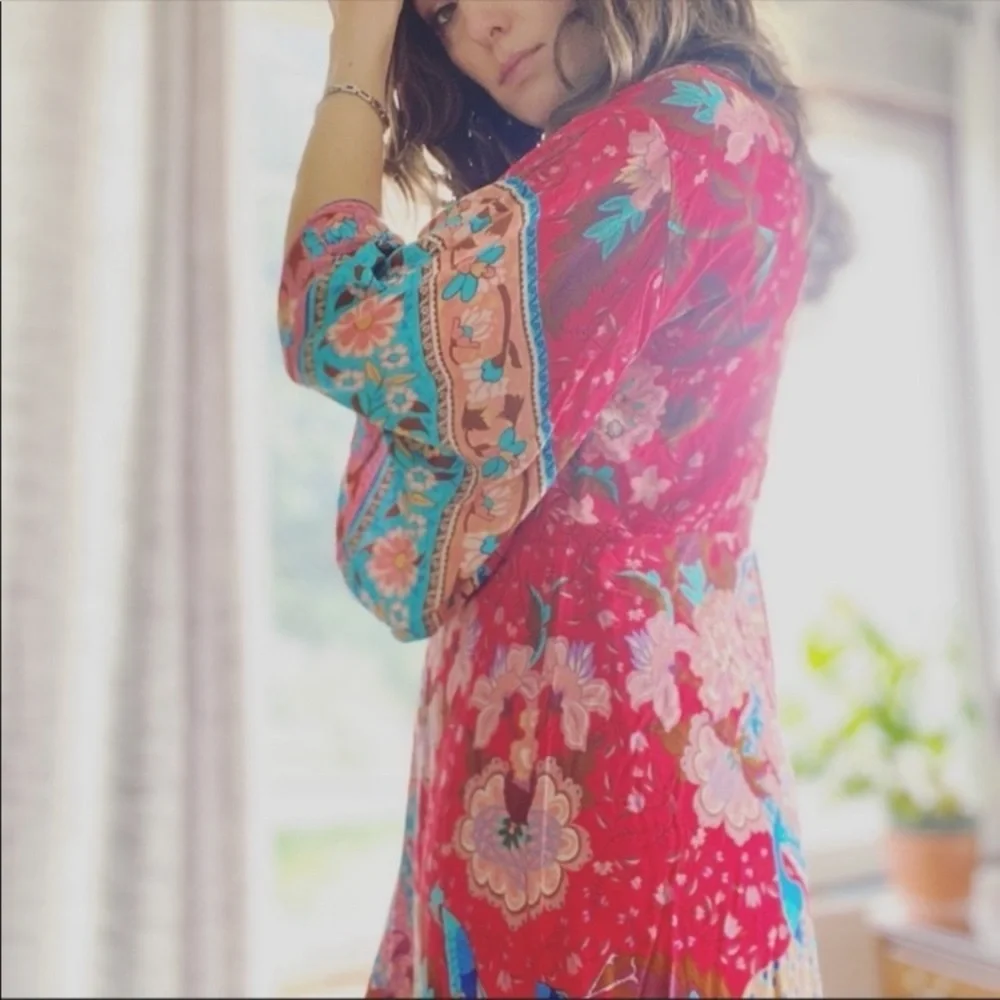 Vibrant Bohemian Kimono Maxi Dress - Picture 3 of 14